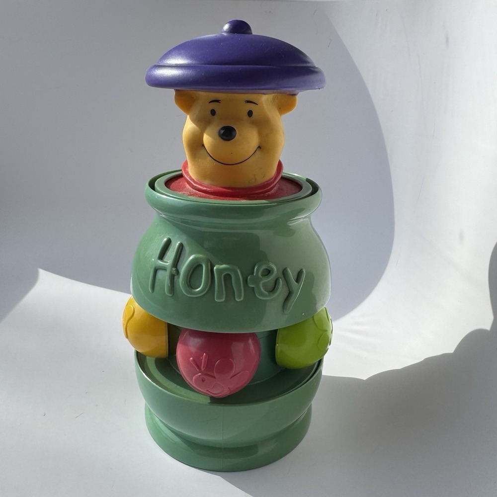 VTG 90s Baby Toy Winnie The Pooh Honey Pot Spinning Pop-Up Mattel Disney Bear